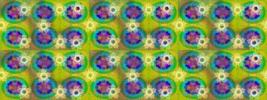 Yeşil, sarı ve mavi renkli kar taneleri. Renkli arka planda izole tatlı kar taneleri. Kar tanesi raster deseni. Raster illüstrasyonu.