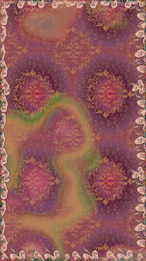 El çizimi. Çiçekli, yapraklı, çiçeksiz çiçek desenli. Raster illüstrasyonu.