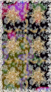 Kusursuz oryantal klasik altın desen. Gri renklerde altın tekrarlayan elementler içeren Raster soyut arkaplanı.