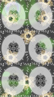 Düz Çiçek Elementleri Tasarımı. Renkli Yaz Temalı Kusursuz Arkaplan. Çiçekler gri, yeşil ve nötr renklerde. Raster illüstrasyonunda trendsiz çiçek deseni.