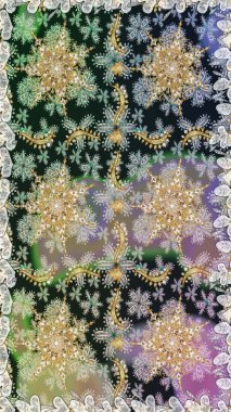 Süslü dekorasyon. Lüks, kraliyet ve Viktorya dönemi konsepti. Altın elementli gri renkli altın desenli. Raster klasik barok çiçeksiz altın desenli..