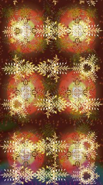 Güzel bir kış süsü. Renkli kar taneleri Raster çizimi. Raster kahverengi, turuncu ve sarı kar tanelerinden izole edilmiş..