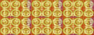 Çiçek desenli çizim. Raster illüstrasyonu. Asya tekstil tarzında. Sarı, turuncu ve nötr renklerde çiçekler. Renkli Bahar Teması eskiz kalıbı. Düz Çiçek Elementleri Tasarımı.