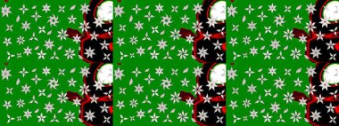 Raster illüstrasyonundaki çiçek desenli çizim. Renkli Yaz Temalı eskiz kalıbı. Düz Çiçek Elementleri Tasarımı. Yeşil renkte çiçekler.