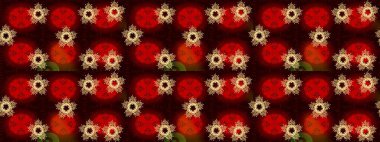 Süslü dekorasyon. Lüks, kraliyet ve Viktorya dönemi konsepti. Altın elementlerle kırmızı, kahverengi ve siyah renklerde altın desenler. Raster klasik barok çiçek desenli altın rengi..