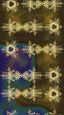 Kar Tanesi Mozaik ikonu. Raster illüstrasyonu. Kahverengi, gri ve yeşil siluet kar tanesi işareti. Grafiksel element dekorasyonu. Düz dizayn. Sembol kışı, donmuş, Noel, yeni yıl tatili.