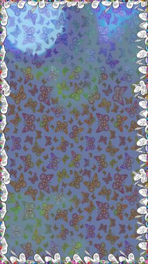 Karala, karala, karala. Raster. Mavi renkli resim. Mavi arka planda renksiz bir kelebek deseni.