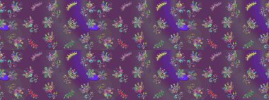 Klasik çiçek tasarımı elementleri. Mor, gri ve mor bukleli çiçekler mor, gri ve mor renklerde. Raster illüstrasyonu.