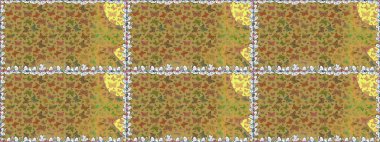 Raster illüstrasyonu. Sonsuz. Sarı soyut suluboya kelebeklerle bezenmiş şeffaf bir arkaplan deseni. Yazdırmayı tekrarla.