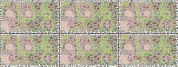 Gri ve nötr arkaplan üzerine geleneksel Raster halk dekoru. Sevimli moda kelebekler.