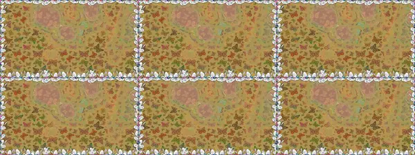 Elle çizilmiş kelebeklerle. Dekoratif Raster çizimi. Renkli romantik kelebekler kusursuz desenli arka plan. Sarı renkler üzerinde soyut arkaplan.