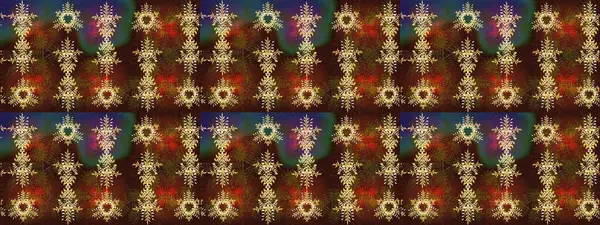 Yüzey için tekrarlanan doku, ambalaj kağıdı, kahverengi, yeşil ve sarı renkler. Renkli arka planda izole kar taneleri. Raster illüstrasyonu. Kış kar tanesi, raster arkaplan.