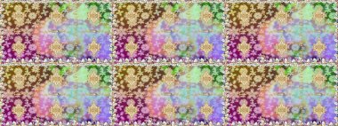 Altın rengi, kusursuz çizim. Senin tasarımın için, duvar kağıdı. Raster geometrik arka plan. Tarafsız renklerde altın desenli altın çiçekli elementler.