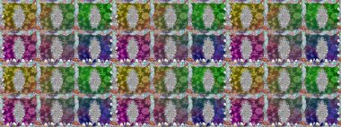 Düz Çiçek Elementleri Tasarımı. Renkli Bahar Temalı Kusursuz Arkaplan. Raster illüstrasyonunda kusursuz çiçek deseni. Yeşil renkte çiçekler.