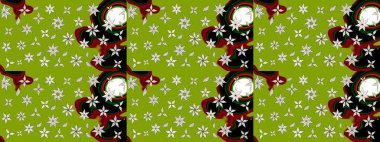 Düz Çiçek Elementleri Tasarımı. Raster illüstrasyonundaki çiçek desenli çizim. Renkli Bahar Teması eskiz kalıbı. Yeşil renkte çiçekler.