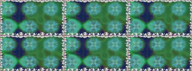 El çizimi çiçekli, soyut, pürüzsüz desen. Raster illüstrasyonu. Yeşil renkte çiçekler.