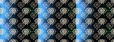 Raster Illustrasyon 'da moda olmayan çiçek deseni. Siyah, mavi ve gri renkte çiçekler. Düz Çiçek Elementleri Tasarımı. Renkli Yaz Temalı Kusursuz Arkaplan.