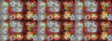 Raster illüstrasyonundaki çiçek desenli çizim. Renkli Bahar Teması eskiz kalıbı. Düz Çiçek Elementleri Tasarımı. Süslü kumaş deseni.