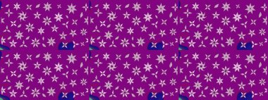 Mor renkli çiçekler. Hediye ambalaj kağıdı, tebrik kartları, posterler ve pankart tasarımı. Raster düz çiçek çizim deseni.