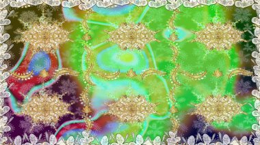 Raster oryantal süs. Yeşil renklerde, altın elementlerle kusursuz desen. Kusursuz altın desen.