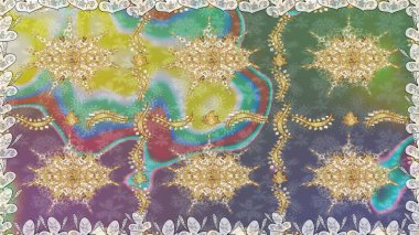 Kusursuz oryantal klasik altın desen. Tarafsız renklerde altın tekrarlayan elementler içeren Raster soyut arkaplanı.