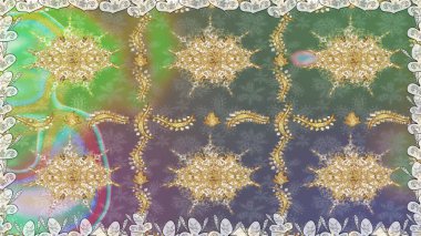 Klasik barok çiçek desenli, gri yerine altın desenli. Gri renklerdeki altın element. Süslü raster dekorasyonu. Lüks, kraliyet ve Viktorya dönemi konsepti.