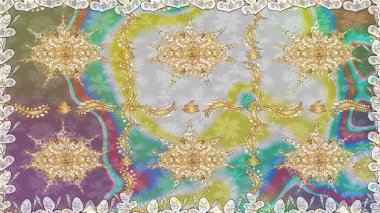 Tarafsız renklerde altın tekrarlayan elementlerle soyut arkaplan. Kusursuz oryantal klasik altın desen.