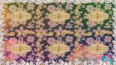 Çiçek süsü kumaş deseni, cam, altın elementlerle bej renklerde çiçek desenli metal. Klasik raster altın pürüzsüz desen.