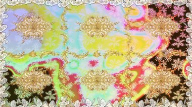 Tekrarlayan elementlerle soyut arkaplan oluşturun. Kusursuz damaske klasik altın desen. Tarafsız renklerde altın rengi ve altın elementler üzerinde altın pürüzsüz desen. Raster illüstrasyonu.