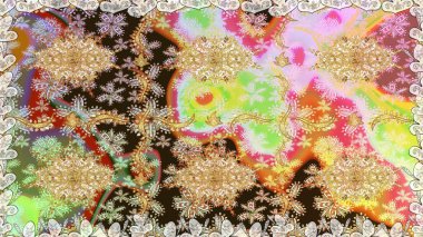 Raster altın pürüzsüz desen. Altın elementlerle nötr renklerde altın desen. Arkaplan, kumaş, altın duvar kağıdı. Düz elle çizilmiş vintage koleksiyonu.