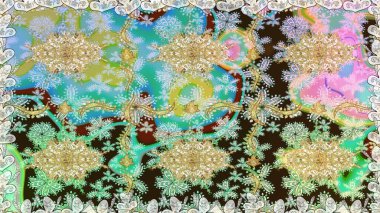 Raster oryantal süs. Altın elementlerle nötr renklerde altın desen. Barok tarzında kusursuz bir doğulu süsü. Geleneksel klasik altın desen.