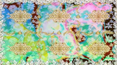 Tarafsız renklerde Royal retro. Klasik çiçek dokusu. Kart, duvar kağıdı, ambalaj ve tekstil için klasik tasarım. Raster illüstrasyonu. Altın şablon. Kusursuz desenli altın elementler.