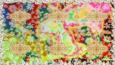 Klasik çiçek dokusu. Kusursuz desenli altın elementler. Raster illüstrasyonu. Tarafsız renklerde Royal retro. Altın şablon. Kart, duvar kağıdı, ambalaj, tekstil için klasik tasarım.