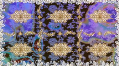 Noel, kar tanesi, yeni yıl 2019. Kahverengi renklerde, altın elementlerle kusursuz klasik desen.