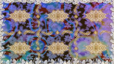 Damask arkaplanı tekerrür ediyor. Tarafsız renklerde altın element. Barok tarzında altın çiçek süsü. Antika altın tekrarlanabilir duvar kağıdı.