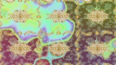 Geleneksel oryantasyon süsü. Tarafsız renklerde, altın elementlerle kusursuz desen. Raster illüstrasyonu. Kusursuz klasik raster altın desenli. Klasik vintage arkaplan.