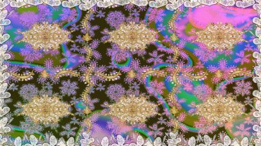 Tarafsız renklerde, altın elementlerle kusursuz desen. Raster oryantal süs. Kusursuz altın desen.