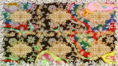 Kahverengi renklerdeki altın desenli altın elementler. Lüks, kraliyet ve Viktorya dönemi konsepti. Raster klasik barok çiçeksiz altın desenli. Süsleme.