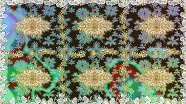 Lüks, kraliyet ve Viktorya dönemi konsepti. Kahverengi yerine altın rengi klasik barok çiçekli desenler. Kahverengi renklerde altın element. Süslü raster dekorasyonu.