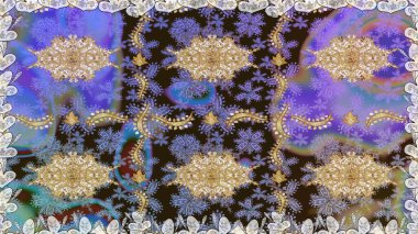 Noel, kar tanesi, yeni yıl 2019. Kahverengi renklerde, altın elementlerle kusursuz klasik desen.