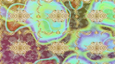 Oriental raster klasik nötr ve altın desenli. Raster illüstrasyonu. Kusursuz soyut arkaplan.