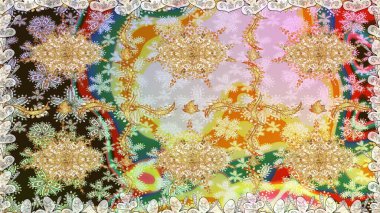 Raster illüstrasyonu. Damask altın soyut çiçek nötr renklerde pürüzsüz desen. Süsleme.