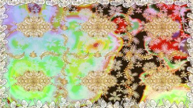 Kusursuz kıvırcık saçlar. Doğulu stil, altın elementlerle altın rengi nötr renkte arabesk yapar. Raster altın desen.