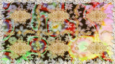 Tarafsız renklerde altın element. Barok tarzında altın çiçek süsü. Damask arkaplanı tekerrür ediyor. Antika altın tekrarlanabilir duvar kağıdı.