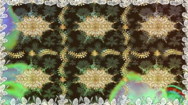 Barok tarzında duvar kağıdı tasarımı için kusursuz damaske deseni arkaplanı. Süslü raster dekorasyonu. Altın elementlerle kahverengi renklerde altın desen.