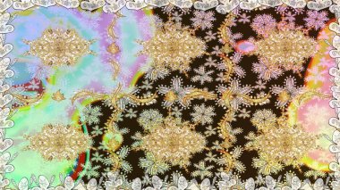 Raster illüstrasyonu. Damask altın soyut çiçek nötr renklerde pürüzsüz desen. Süsleme.