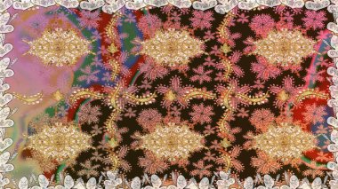 Kahverengi renkli ve altın elementli klasik, pürüzsüz desen. Raster illüstrasyonu.