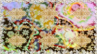 Altın elementlerle nötr renklerde altın desen. Raster oryantal süs. Kusursuz altın desen.