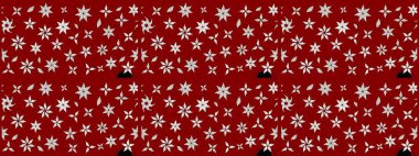 Kırmızı renkte etnik çiçeklerle süslenmiş zarif bir eskiz şekli. Asya Tekstil 'inde Raster Çiçek İllüstrasyonu.