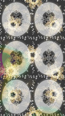 Raster illüstrasyonu. Noel ve yeni yıl moda baskıları için tatil tasarımı. Gri, nötr ve bej renkler. Kar tanelerinin soyut arkaplanlı Noel deseni.